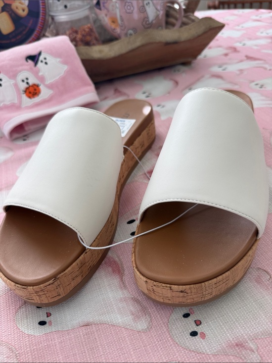 Me Too Shoes - me too White Cork Platform Slide Mules, NWT, Size 11